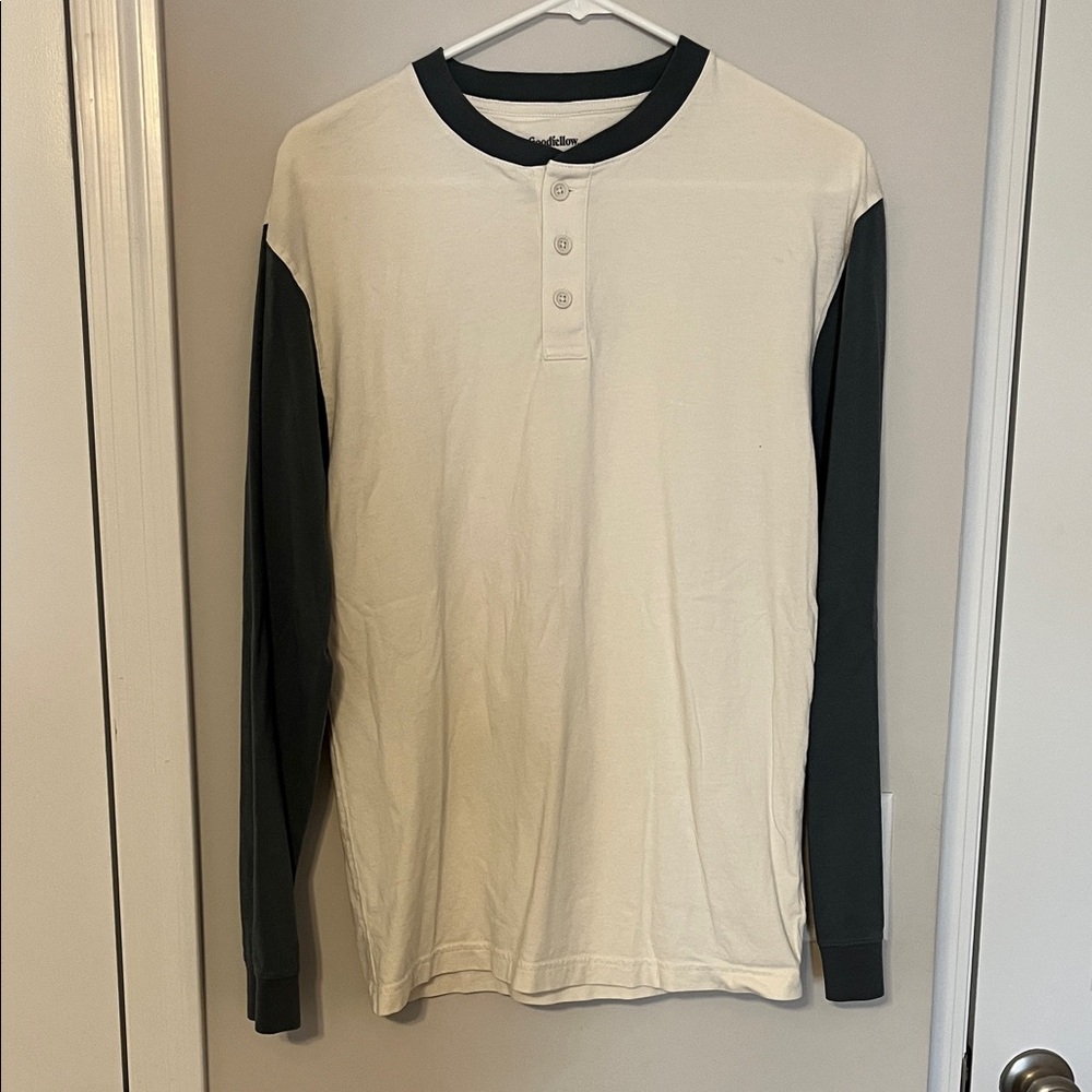 Goodfellow & Co Cream and Black Long Sleeve Henley